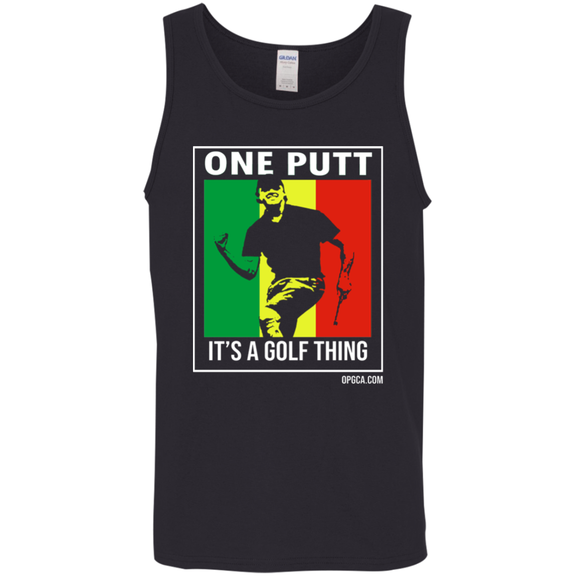 OPG Custom Design #22. One Putt / One Love Parody with Fan Art. Male Edition. 100% Cotton Tank Top