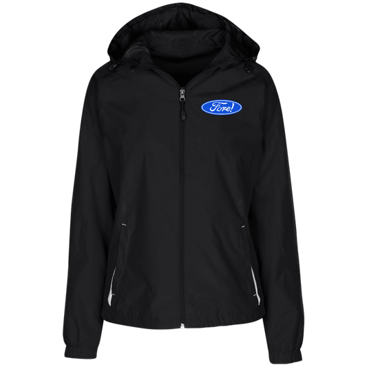 OPG Custom Design #11. Fore! Ford Parody. Ladies' Jersey-Lined Hooded Windbreaker