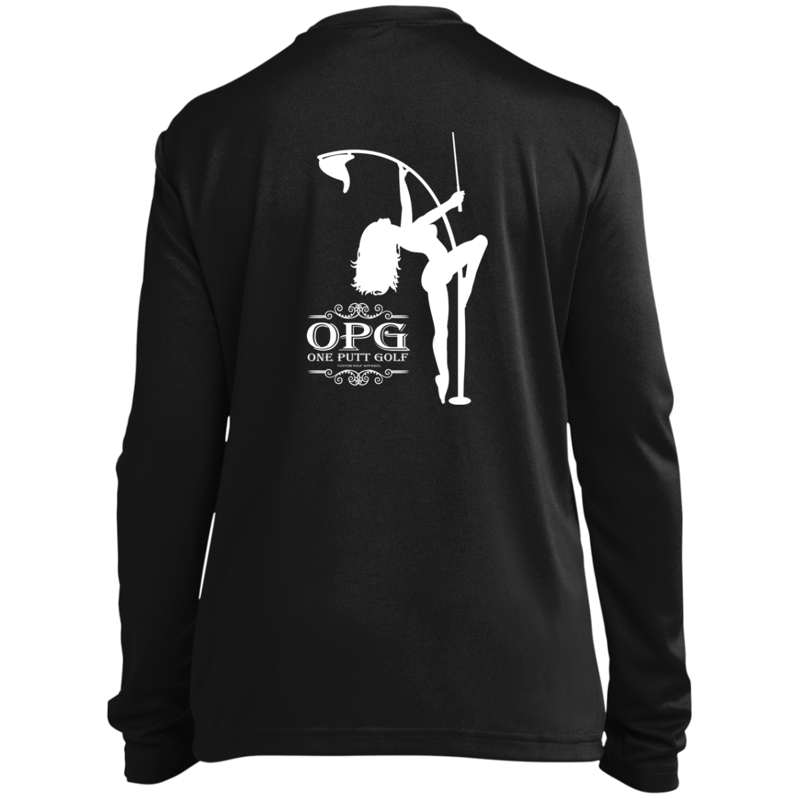 OPG Custom Design #10. Lady on Front / Flag Pole Dancer On Back. Youth 100% Polyester Long Sleeve Tee