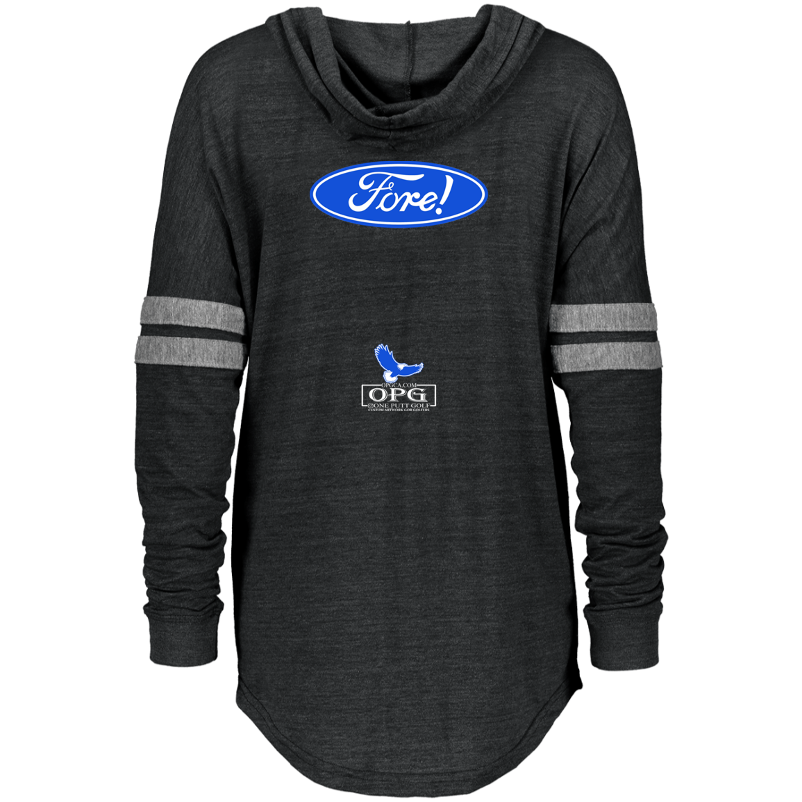 OPG Custom Design #11. Fore! Ford Parody. Ladies Hooded Low Key Pullover