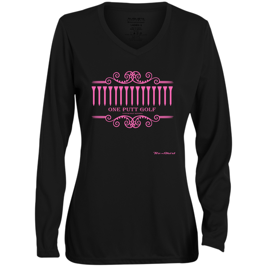 OPG Custom Design #5. Golf Tee-Shirt. Golf Humor. Ladies' Moisture-Wicking Long Sleeve V-Neck Tee