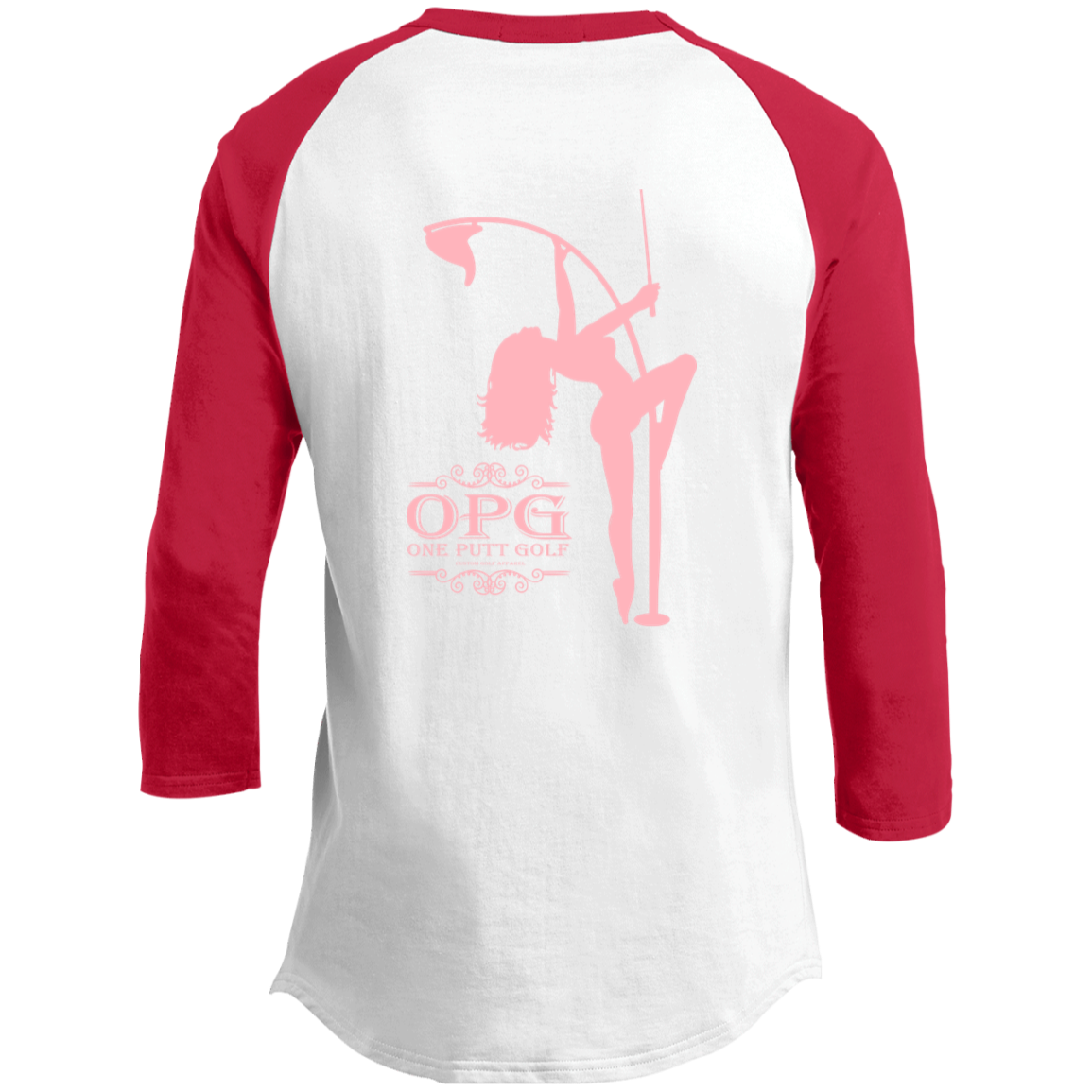 OPG Custom Design #10. Lady on Front / Flag Pole Dancer On Back. Youth 3/4 Raglan Sleeve Shirt