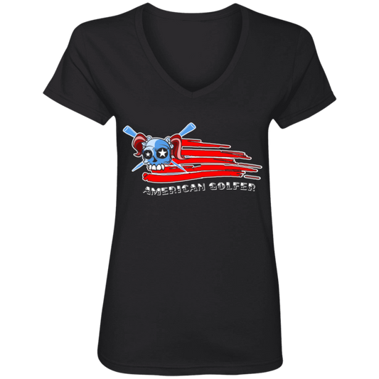 OPG Custom Design #12. Golf America.Female Edition. Ladies' V-Neck 100% Ring Spun Cotton T-Shirt