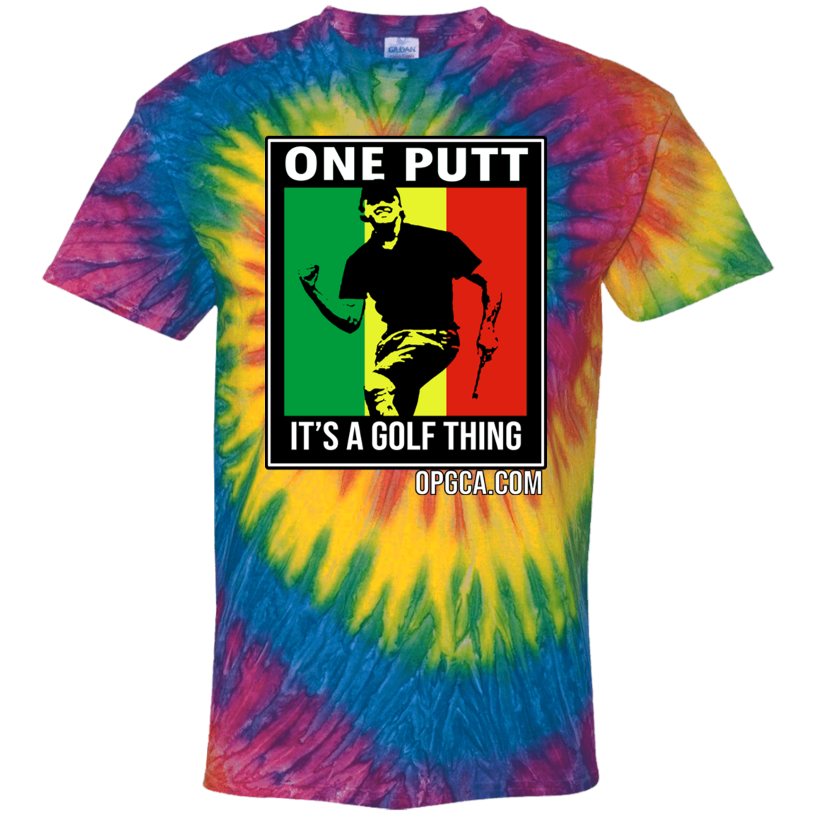 OPG Custom Design #22. One Putt / One Love Parody with Fan Art. Male Edition. Youth Tie Dye T-Shirt