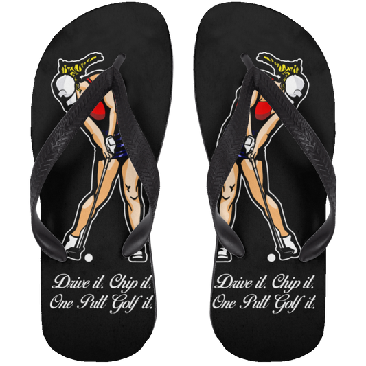 OPG Custom Design #9. Drive it. Chip it. One Putt Golf it. Adult Flip Flops