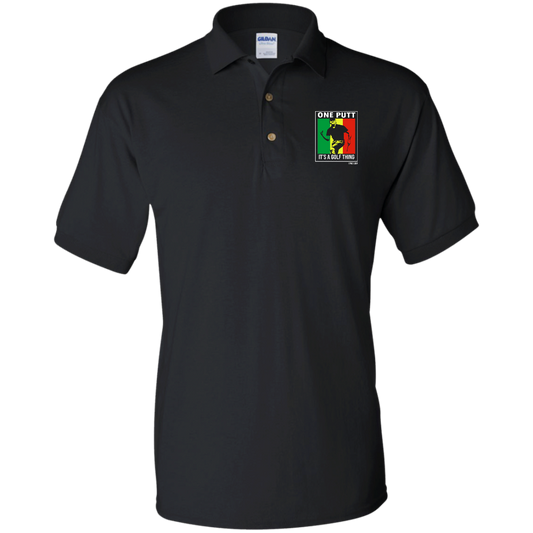 OPG Custom Design #22. One Putt / One Love Parody with Fan Art. Male Edition. Jersey Polo Shirt