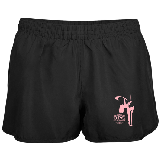 OPG Custom Design #10. Lady on Front / Flag Pole Dancer On Back. Ladies' Wayfarer Running Shorts