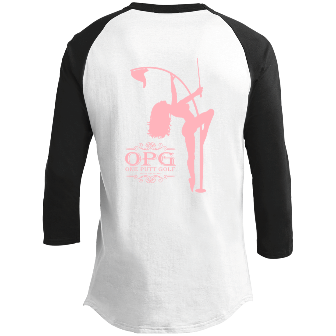 OPG Custom Design #10. Lady on Front / Flag Pole Dancer On Back. Youth 3/4 Raglan Sleeve Shirt