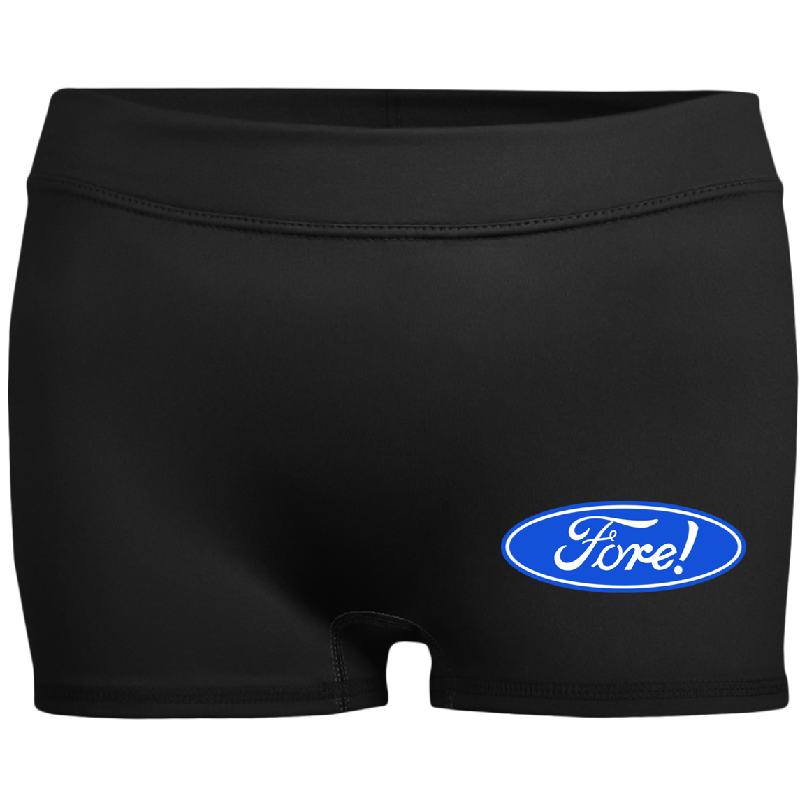 OPG Custom Design #11. Fore! Ford Parody. Ladies' Fitted Moisture-Wicking 2.5 inch Inseam Shorts