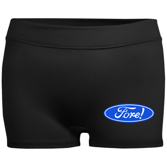 OPG Custom Design #11. Fore! Ford Parody. Ladies' Fitted Moisture-Wicking 2.5 inch Inseam Shorts