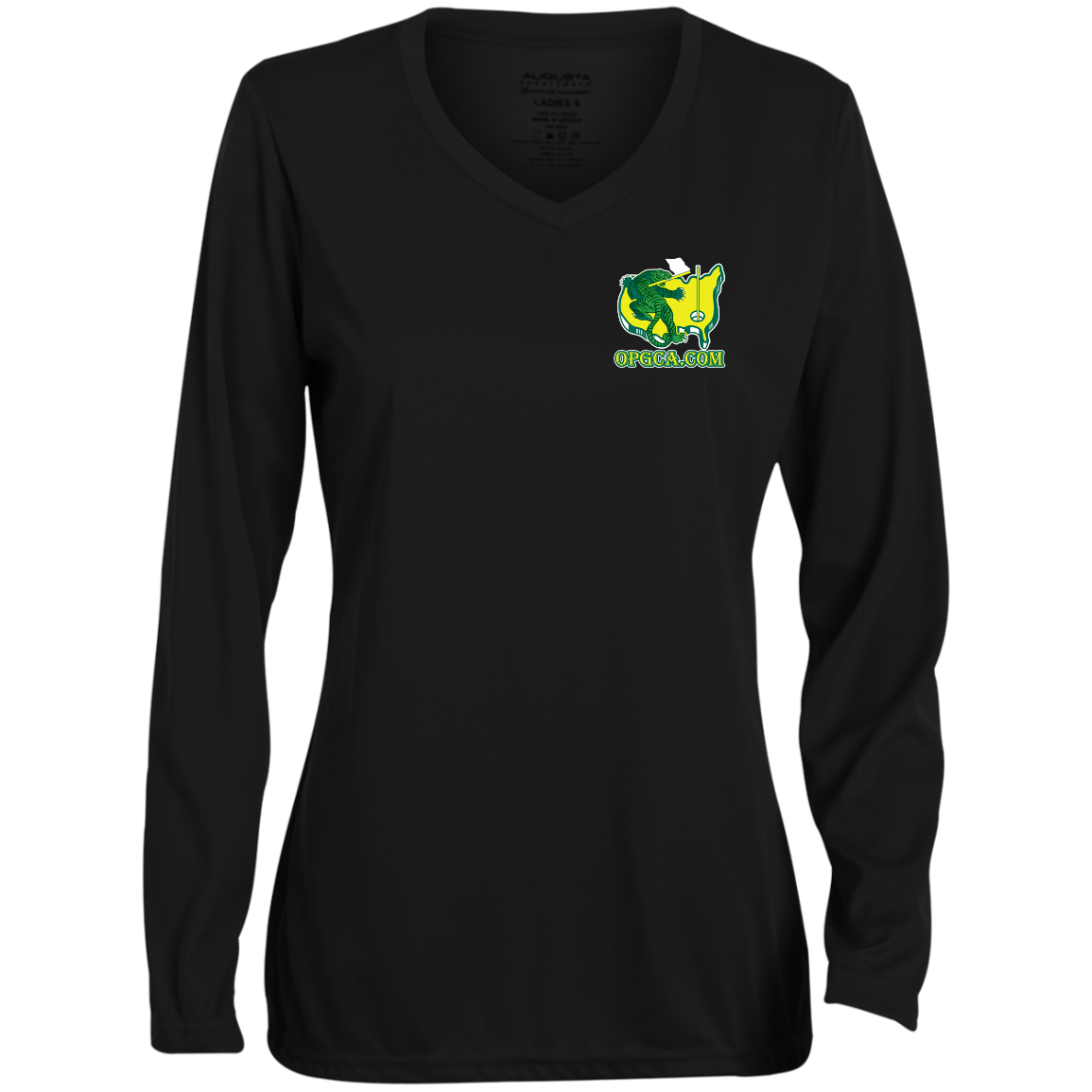 OPG Custom Design #26. Tiger Woods Fan Art. 2019 Master's Champion. Ladies' Moisture-Wicking Long Sleeve V-Neck Tee