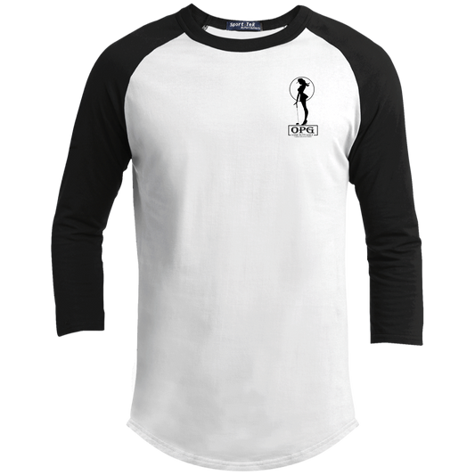 OPG Custom Design #10. Lady on Front / Flag Pole Dancer On Back. Youth 3/4 Raglan Sleeve Shirt