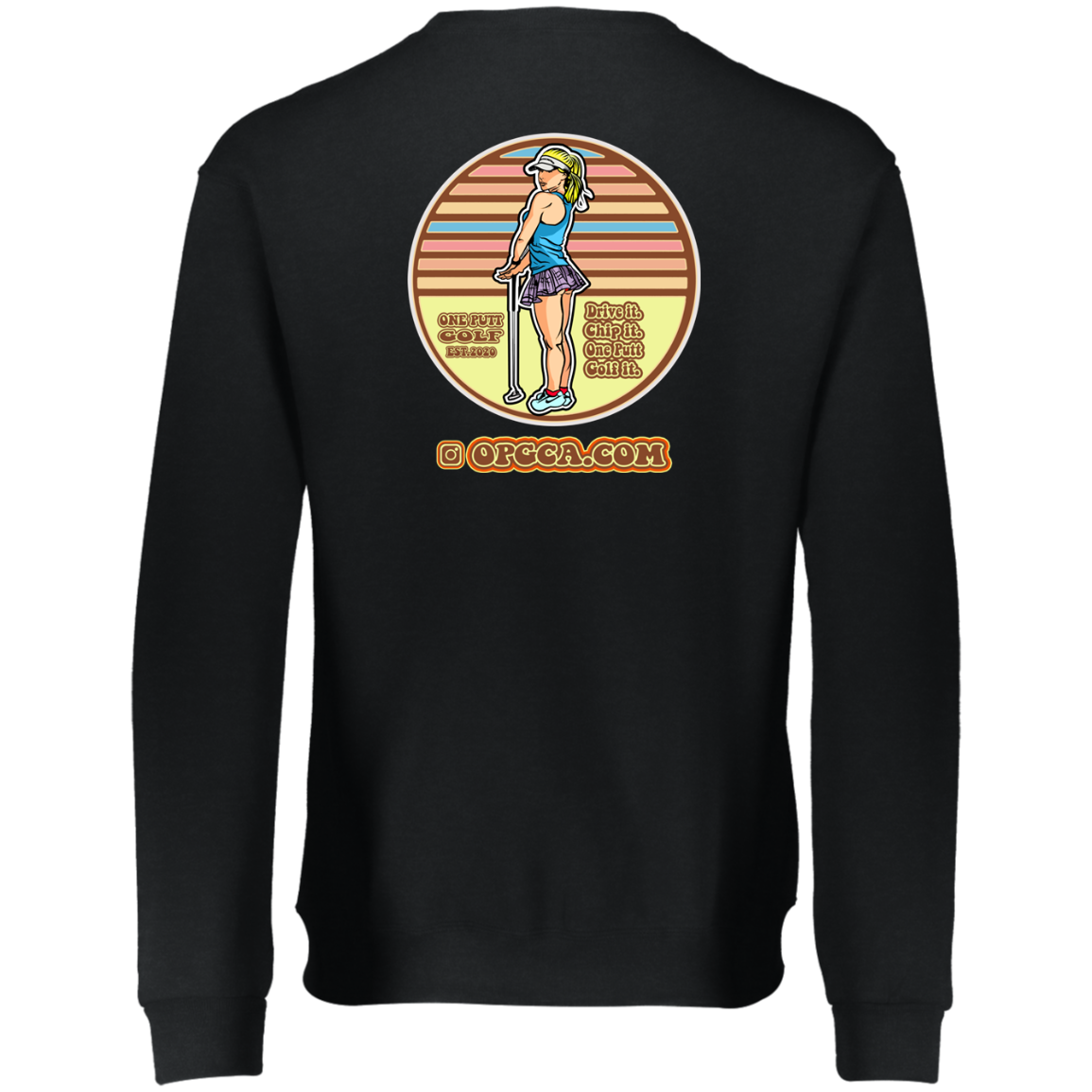 OPG Custom Design #28. Drive it. Chip it. One Putt golf it. Youth Dri-Power Fleece Crewneck Sweatshirt