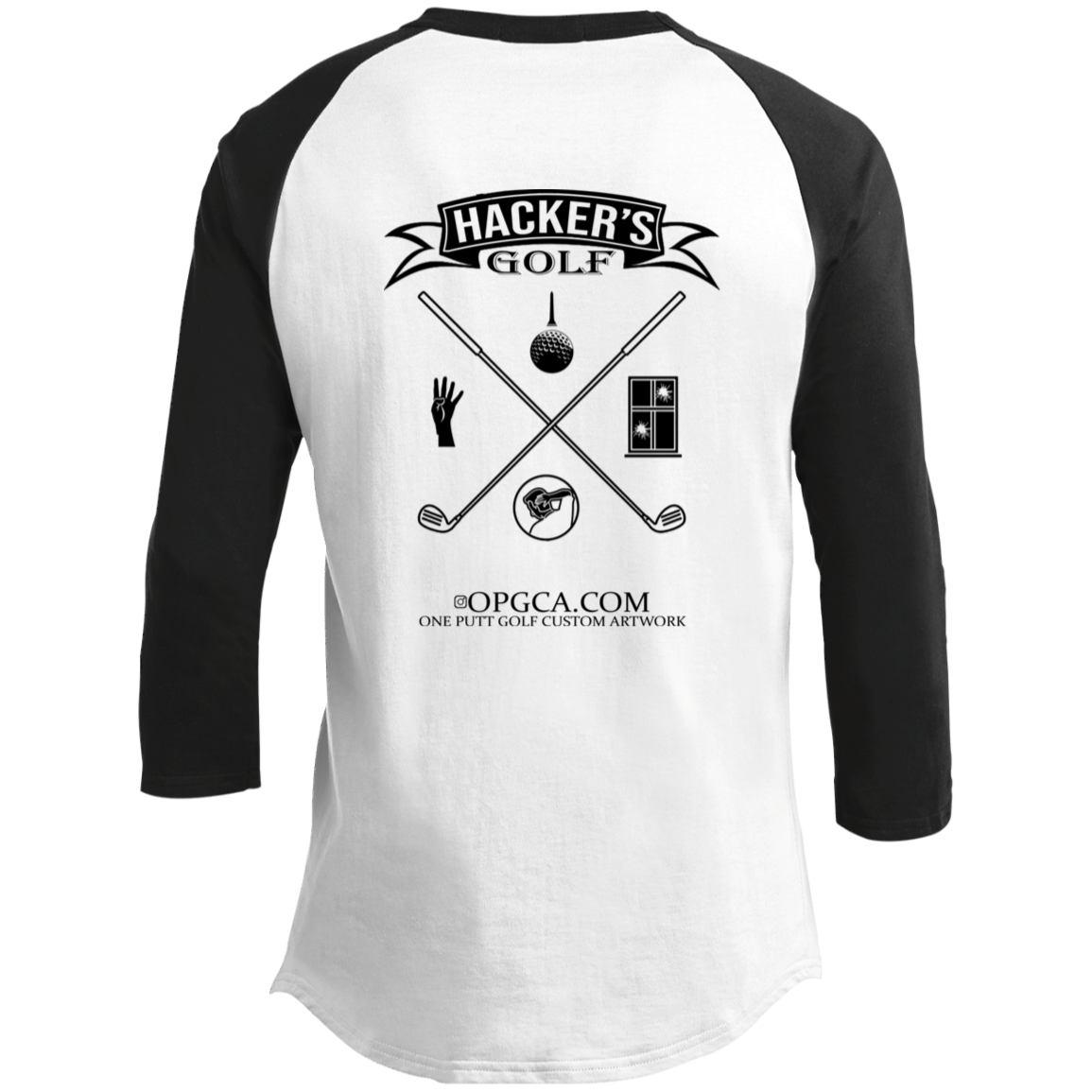 OPG Custom Design #20. 1st Annual Hackers Golf Tournament. Youth 3/4 Raglan Sleeve Shirt