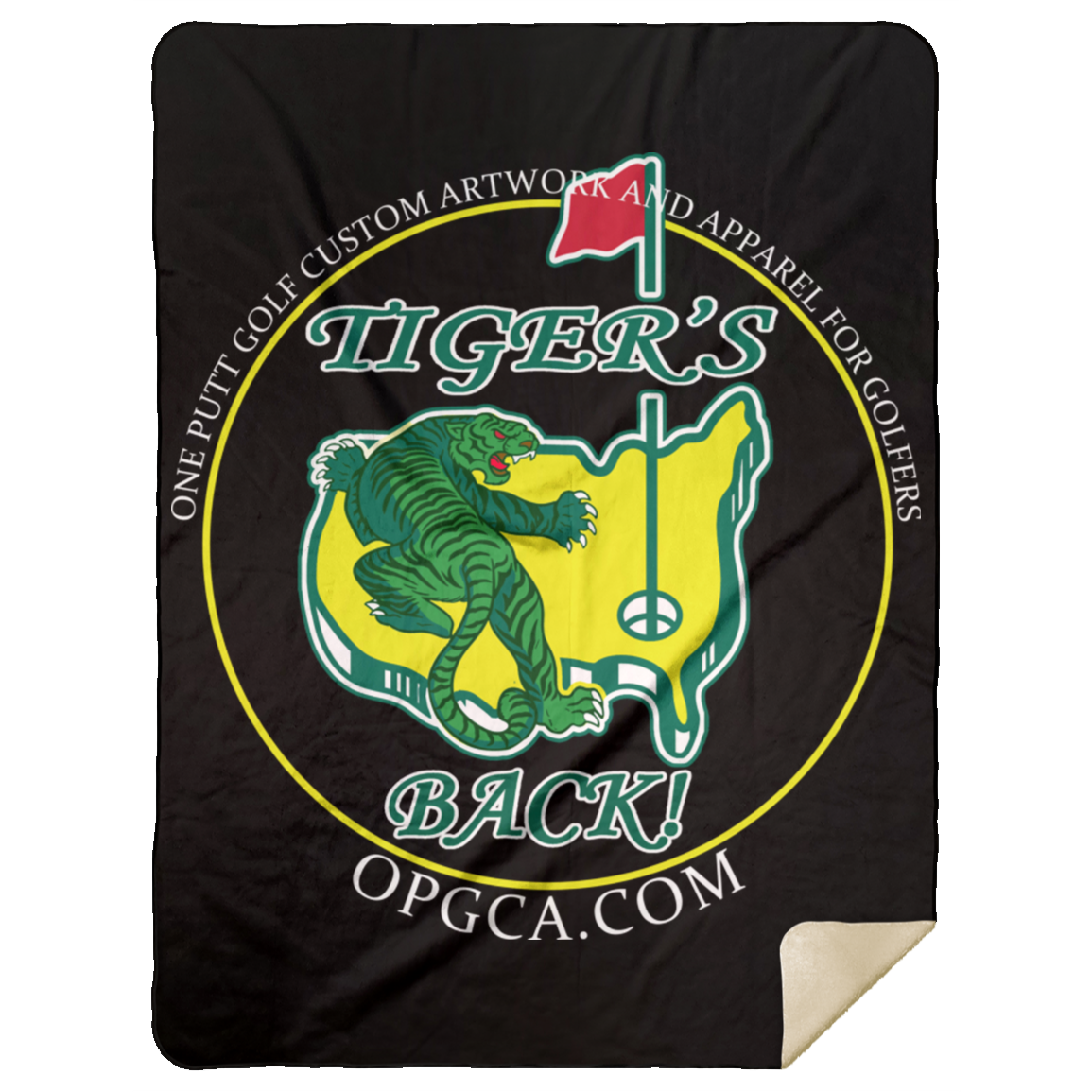 OPG Custom Design #26. Tiger Woods Fan Art. 2019 Master's Champion. Tiger's Back. Premium Mink Sherpa Blanket 60x80